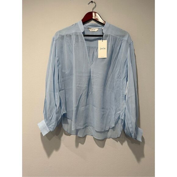 Joie lasha long sleeve 100% silk top light blue size Large and Medium, NWT - Picture 6 of 13